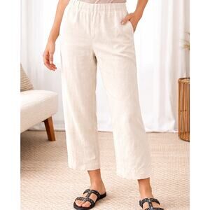 J Jill Linen Wide Leg Cropped Pant Minimalist Coastal Casual Chic Core